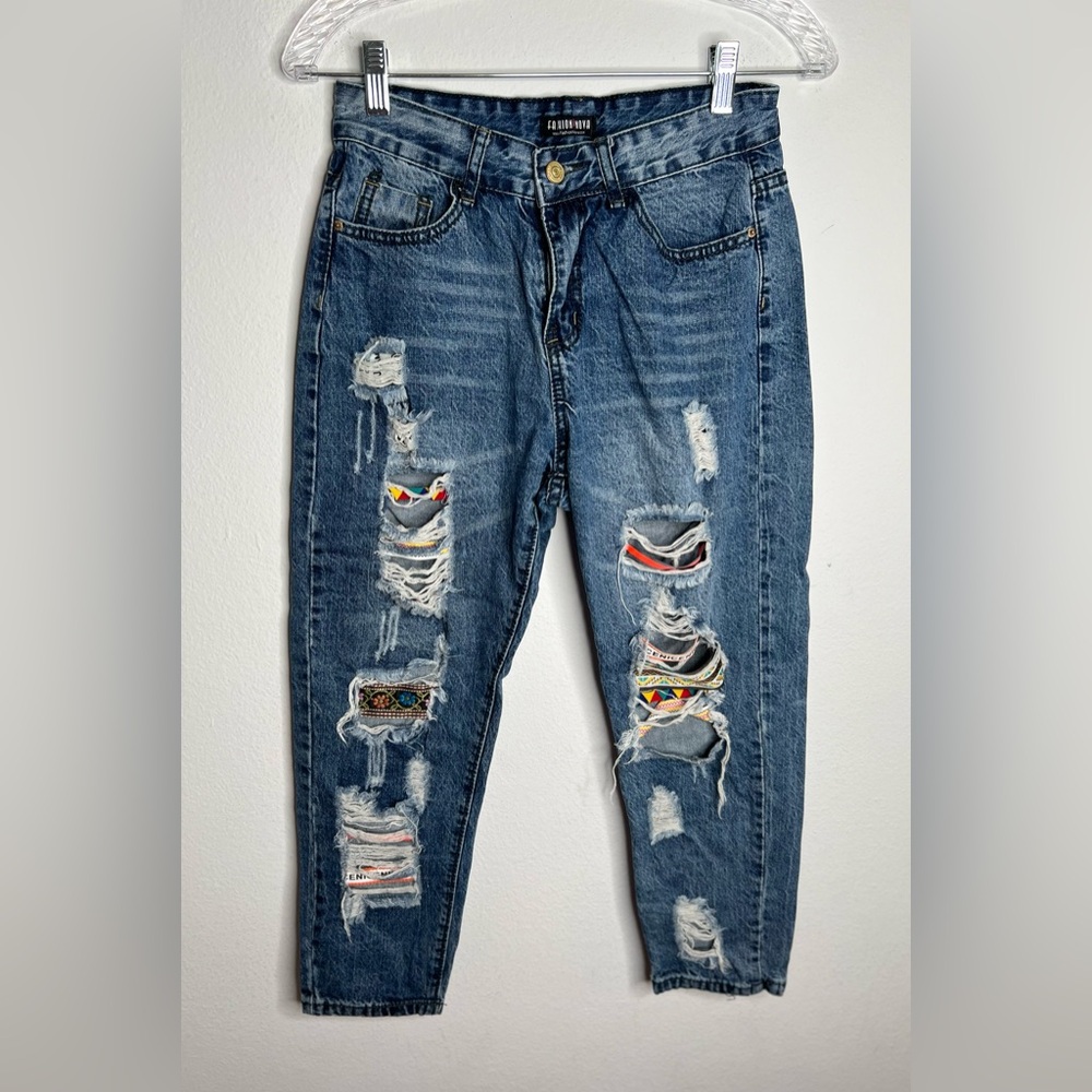 Fashion Nova Women's Jeans Distressed Skinny Stretch Blue Denim Sz M